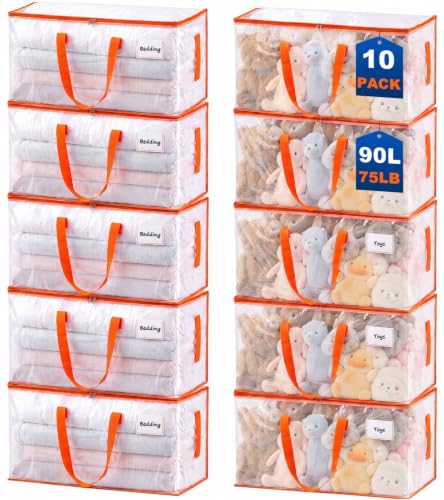 10-Pack Clear Moving Bags Heavy Duty Extra Large,... (10 Count | Clear+Orange)