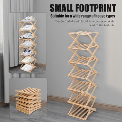 Vertical Narrow Shoe Rack, 7 Tier Portable Folding Shoe Storage Rack, Without Installation Free Standing Shoe Rack for Corridors, Bedrooms Living Room Corner and Small Spaces (7 Tier)