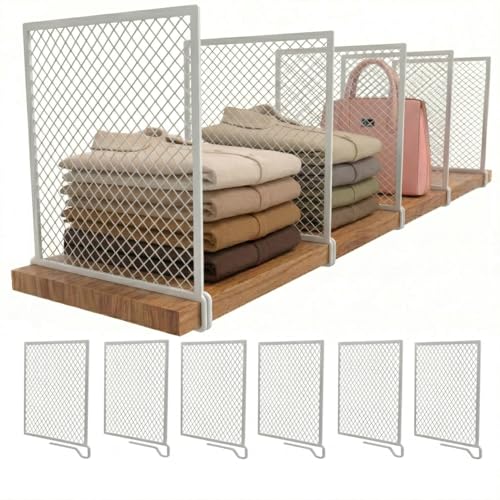 6-Pack Metal Mesh Shelf Dividers for Closet Organi... (6 Count | White | Metal Mesh)