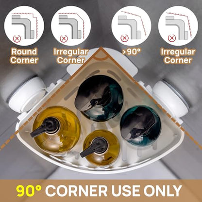 Corner Shower Caddy Suction Cup, shower shelves suction cup, White | 2 Pack Basket Bathroom, Waterproof & Oil-proof Organizer,No-Drilling Removable