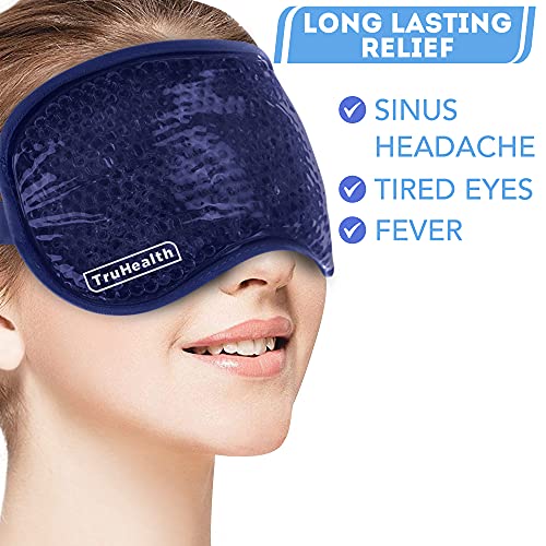 Gel Bead Hot and Cold Eye Masks - FSA HSA Approved Reusable Gel Bead Ice Pack Provides Ice and Heat Pain Relief for Head, Puffy Eyes, Beauty, Relaxing, and Sleep (Navy Blue)