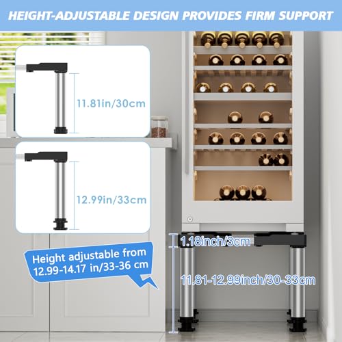 Mini Fridge Stand Adjustable Height 13"-14.2" for 22"-27.6" Appliance Black | Refrigerator Washing Machine Base with 4 Strong Feet Anti-Vibration Washer Dryer Stand Universal Laundry Pedestal Load 440LB