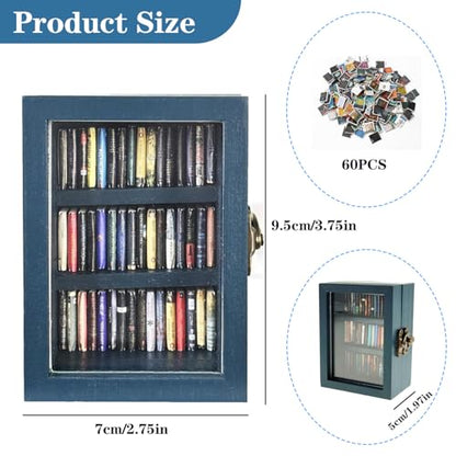SIHPTO Mini Anxiety Bookshelf Desktop Decor Gift for Book Lovers | Mini Library Ornament with 60 PCS Mini Books, Stress Relief Fidget Decor for Home & Office