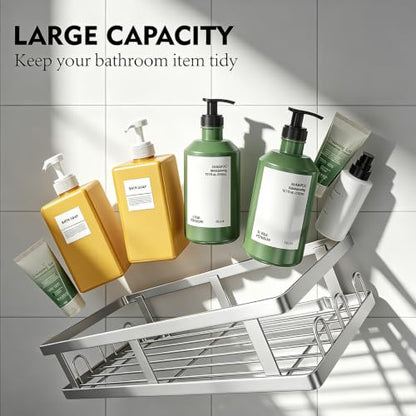 Silver Shower Caddy 6 Pack, No Drill Rustproof Adhesive Shelves | Silver Finish, Clean Organization, 6-Piece Set, No Drilling, Rust Resistant, 6 Adhesives, 24 Built-In Side Hooks
