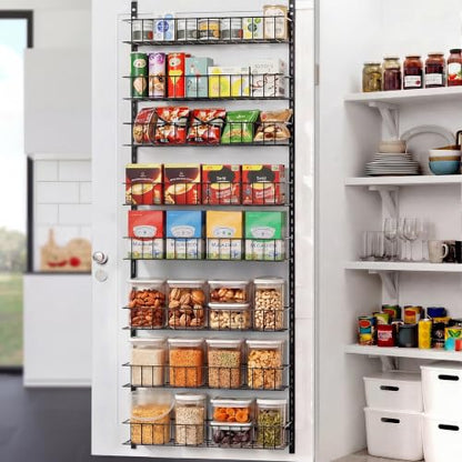 ElegantArray 8-Tier Pantry Door Organizer, Black | Over The Door, Hanging Spice Rack Shelves, Home Office Laundry Room Bathroom & Kitchen, Storage Rack