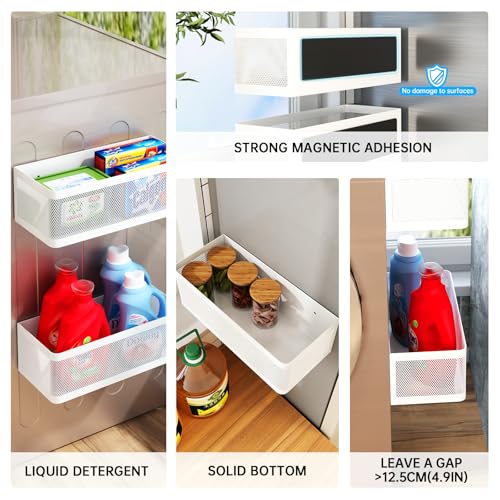 Magnetic Shelf for Washing Machine, White, L13.78in*W5.12in*H3.94in | Magnetic Organizer for Laundry, Hanging Basket Storage, Magnetic Fridge Shelves, Spice Rack for Refridgerator, 16.5-lb load