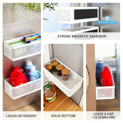 Magnetic Shelf for Washing Machine, White, L13.78in*W5.12in*H3.94in | Magnetic Organizer for Laundry, Hanging Basket Storage, Magnetic Fridge Shelves, Spice Rack for Refridgerator, 16.5-lb load