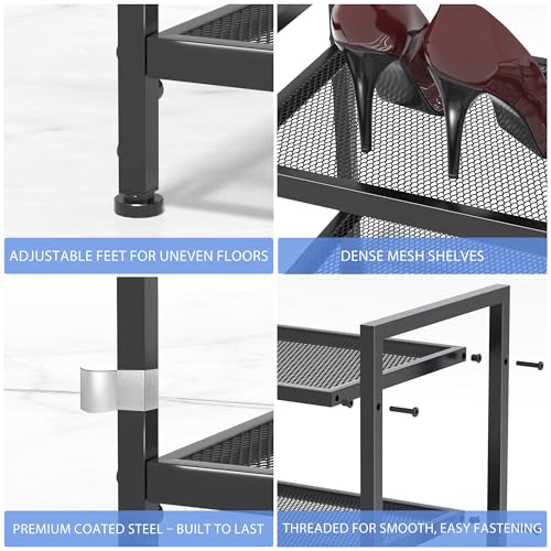 2 Tier Shoe Rack, Expandable Shoe Rack for Closet, Adjustable Shoe Organizer for Entryway, Shoe Storage Organizer for Door Entrance, Garage, Bedroom