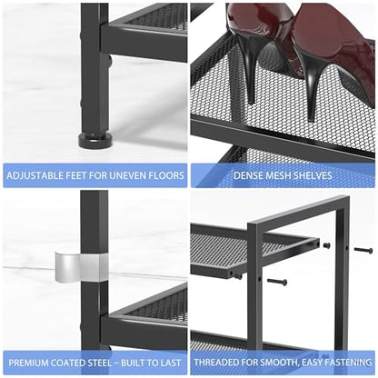 2 Tier Shoe Rack, Expandable Shoe Rack for Closet, Adjustable Shoe Organizer for Entryway, Shoe Storage Organizer for Door Entrance, Garage, Bedroom