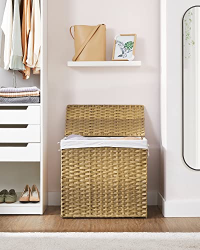 SONGMICS Laundry Hamper with Lid, 130L Wicker Laundry Basket | 6 Mesh Bags, 2 Removable Liner Bags, 13 x 26 x 23.6 Inches, Natural, ULCB253N01