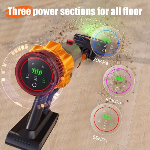 Cordless Vacuum Cleaner for Home, 55Kpa Suction, Up to 70-Min Runtime, Gold | 600W Bushless Motor, Self-Standing, Touch Screen, 1.8L Dust Cup, Anti-tangle Vacuum Cleaners for Pet Hair, Carpet, Hard Floor