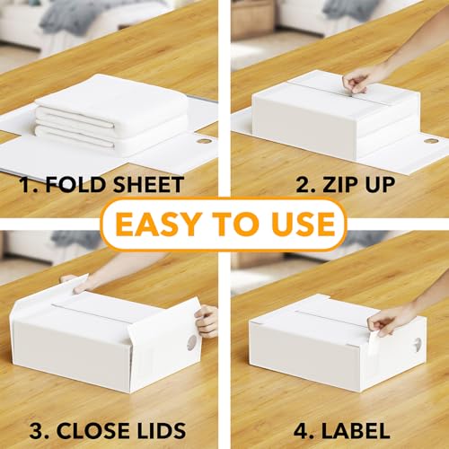 SpaceAid 3 Pack Bed Sheet Organizers and Storage, Foldable Sheet Organizer for Linen Closet, Sheets Set Folder Keeper with Window XL (Queen & King Size) Bedding Container (White, 3 Pack)