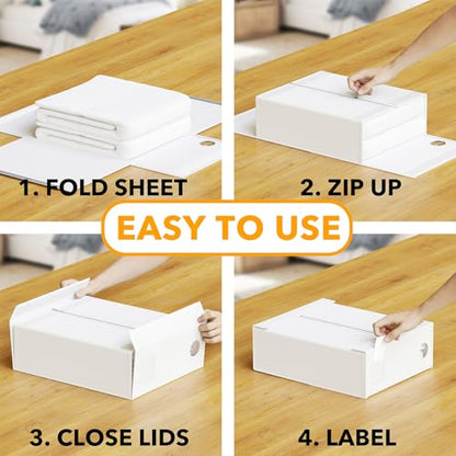 SpaceAid 3 Pack Bed Sheet Organizers and Storage, Foldable Sheet Organizer for Linen Closet, Sheets Set Folder Keeper with Window XL (Queen & King Size) Bedding Container (White, 3 Pack)