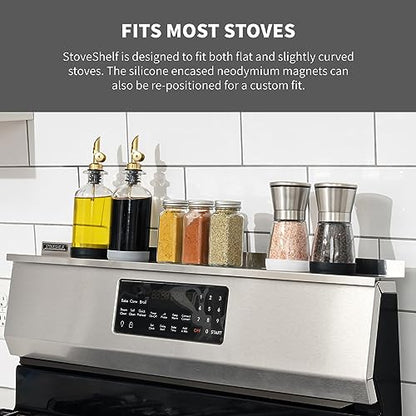 StoveShelf 30" Length Stainless Steel Finish Magnetic Shelf for Kitchen Stove - Kitchen Storage Solution with Zero Installation - Over Stove Spice Rack Organizer