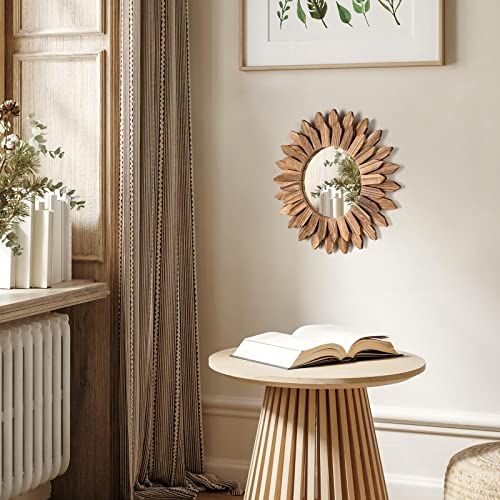 Wall Mirror Decorative 12 inch Rustic Wood Mirror Sunburst Boho Mirror for Entryway Bedroom Living Room Bathroom House Warming Gifts New Home Essential Carbonized Black