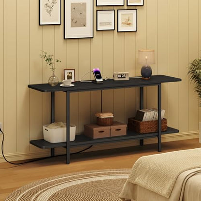 MAHANCRIS TV Stand for TVs up to 55", 2-Tier TV Console Table with Storage | Entertainment Center, Modern Media TV Console Table with Power Outlet, Tall TV Stand for Living Room, Bedroom, Black
