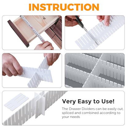 ALBAD Plastic Drawer Dividers Adjustable Drawer Organizer Dividers Separator for Tidying Clutter/Cutlery/Underwear/Socks/Clothes/Dresses/Boxes/Bins in Kitchen Bathroom Bedroom Office