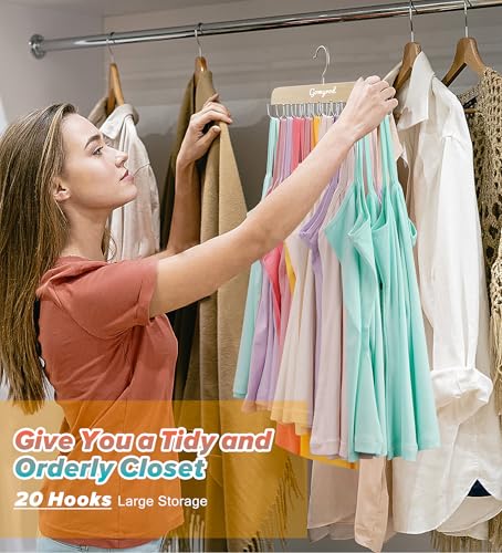 Tank Top Hanger, 2 Pack w/40 Hooks Bra Hanger for Closet Organizer | Premium Wood Space Saving Hanger, 360°Rotating Closet Organizers and Storage, Multi Hook Hanger for Dorm & Apartment