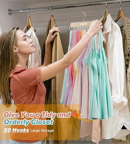 Tank Top Hanger, 2 Pack w/40 Hooks Bra Hanger for Closet Organizer | Premium Wood Space Saving Hanger, 360°Rotating Closet Organizers and Storage, Multi Hook Hanger for Dorm & Apartment
