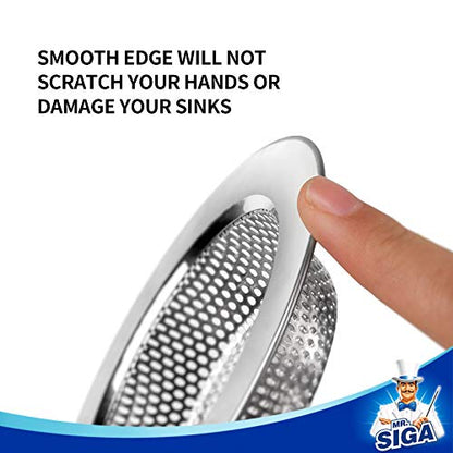 MR.SIGA Kitchen Sink Strainer, Stainless Steel Sink Drain Strainer, 3 Pack | Dishwasher safe sink strainer, outer diameter 4.4 inch/11.2cm, inner diameter 3 inch/7.6cm