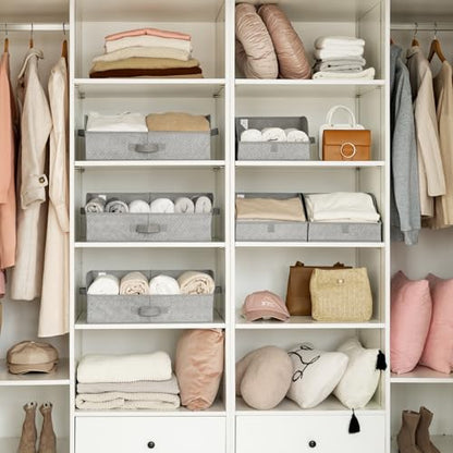 GRANNY SAYS Large Purse Organizer for Closet 19¾"L, Trapezoid Storage Bins with Front Open Access, Foldable Fabric Storage Baskets for Shelves 3 Pack Gray Closet Organizers and Storage