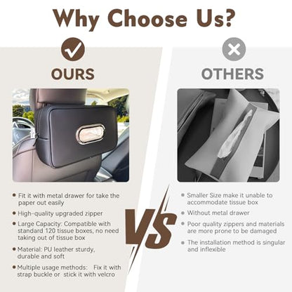 Noaman Upgraded Large Car Tissue Holder Premium PU Leather Tissues Box Cover Backseat Rectangular Napkin Holder for Car Fits for 120 Standard Kleenex Tissues Box for Car Organization Accessories Black