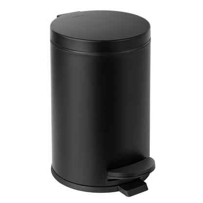 Cesun Small Round Bathroom Trash Can with Lid Soft Close, 1.2 Gal, Black | Removable Inner Bucket, Stainless Steel Garbage Can for Bedroom/Office, Hands-Free Step Pedal, Fingerprint-Resistant