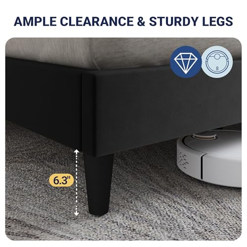 Allewie Velvet Queen Upholstered Bed Frame with Wingback Storage Headboard & Charging Station, Platform Bed with Diamond Tufted Design & Gold Trim, No Box Spring Needed, Easy Assembly, Black
