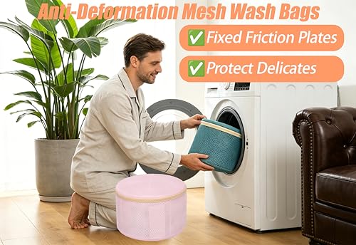 Bra Washing Bag for Delicates, Shape-Retaining, 2 Pack Lingerie Laundry Bag | Mesh Fabric with Support Plates, Prevents Bra & Lingerie Deformation During Washing, X-Large Green- Pink, 9.8" x 6"