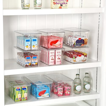 Vtopmart 6 Pack Clear Stackable Storage Bins with Lids, Medium | BPA-free Plastic, Organize Vertically, For Pantry Kitchen Fridge Cabinet Closet Bathroom, Built to Last, Easy to Move