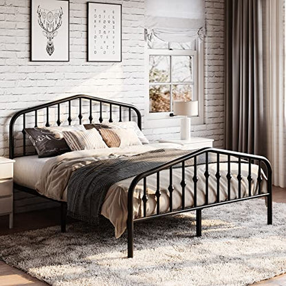 SHA CERLIN Queen Metal Bed Frame with Wrought Iron-Art Headboard, Black