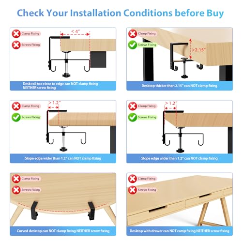 KEEGH Extra Large No Drill Under Desk Cable Management Tray 48 in, Black | Clamp/Screw Mount, Supports Up to 70lbs, Fabric Wire Management Cable Raceways, Cord Hiders, Cord Management for Office/Home