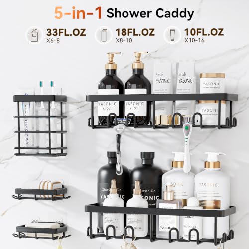 Shower Caddy Adhesive, Rustproof Shower Organizer, Wall Shower Rack | Large Capacity Shower Shelves for Inside Shower, No Drill Shower Storage, Shampoo Shower Holder, Bathroom Shower Shelf