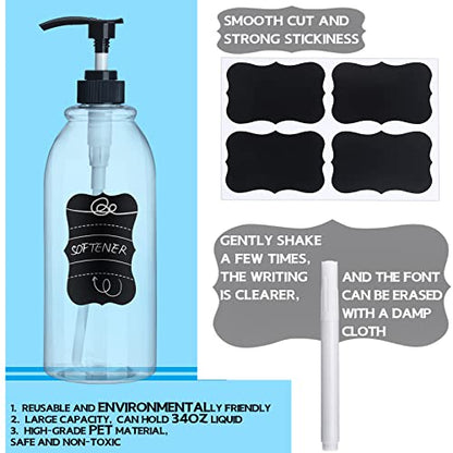 2 Pack 34 oz Clear Plastic Pump Bottles Dispenser Lotion Liquid Hand Empty Shampoo and Conditioner Dispenser Bathroom Kitchen Refillable Shampoo Container with Label Pen