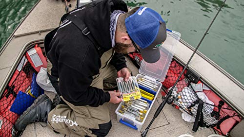 Flambeau Outdoors Super Half Satchel Soft Bait Organizer, Zerust, Clear | Organizes soft bait packages upright in 4 compartments with 3 Zerust dividers. Translucent lid and base, clear