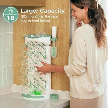 Momcozy Baby Bottle Drying Rack, 18 Bottles Vertical Space Saving | Ventilated Drying for Baby Accessories & Pump Part, BPA-Free Food-Grade, Detachable Travel, Easy Clean, Sturdy Base