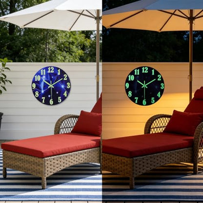 Outdoor Clocks Waterproof 12 Inch Galaxy Night Light Glass Wall Clock for Pool Patio Bathroom