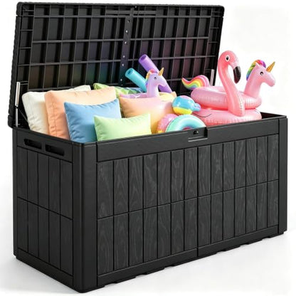 Quictent 120 Gallon Heavy Duty Resin Deck Box, Weatherproof Waterproof Outdoor Storage Bench, UV Resistant Lockable Container for Garden, Pool Supplies, Patio Cushions & Furniture Accessories