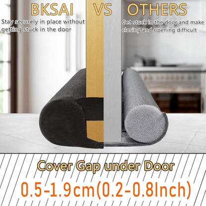 Door Draft Stopper for Doors 29-35" No Adhesive Dr... (Black | Flannel)
