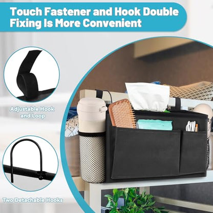 BlissTotes Bedside Caddy, Dorm Storage with Pockets, Bunk Bed Accessories | Hanging Bed Storage Organizer with Hooks, Bedside Shelf Bag, Magazine Holder for Home, College, Hospital (Dark Grey, 1 Pack)