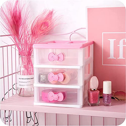 3 Drawers Small Pink Plastic Drawers Organizer, Kawaii Mini Desktop Storage Drawers, Small Pink Drawers Desk Organizer for Bathroom, Vanity, Office, Bedroom