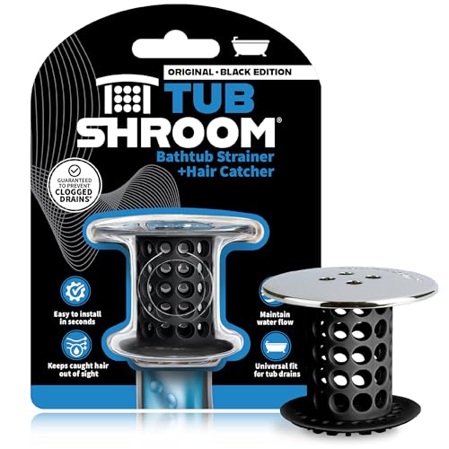 TubShroom Tub Drain Hair Catcher, Black Chrome – Protector and Catcher for Bathroom Drains, Fits 1.5” 1.75” Bathtub Shower Drains