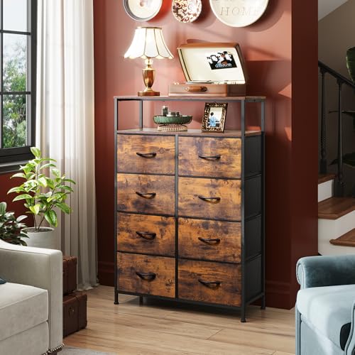 Fabric Dresser for Bedroom with Open Shelves, Tall... (Wood)