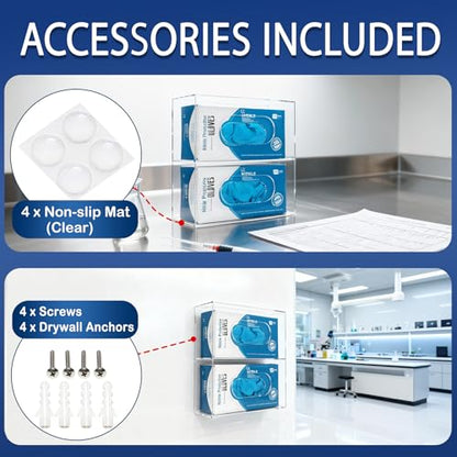 Glove Box Holder Dispenser Acrylic Single Side Loaded Clear Rack Storage Organizer for Medical, Latex