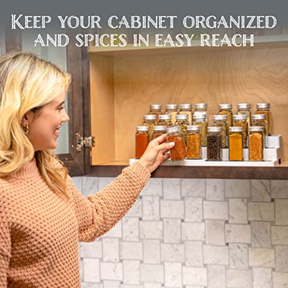 Oizeir Plastic 3-Tier Expandable Spice Rack, Adjustable Length, Stability with Non-Skid Shelf, For Easy Visibility, Organizer for Kitchen Cabinet, Pantry or Countertop, (2-Pack), White/Grey