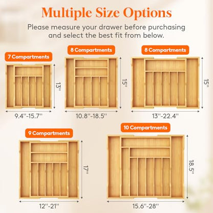 Silverware Drawer Organizer, Expandable Utensil Tr... (Natural & Black | Bamboo)