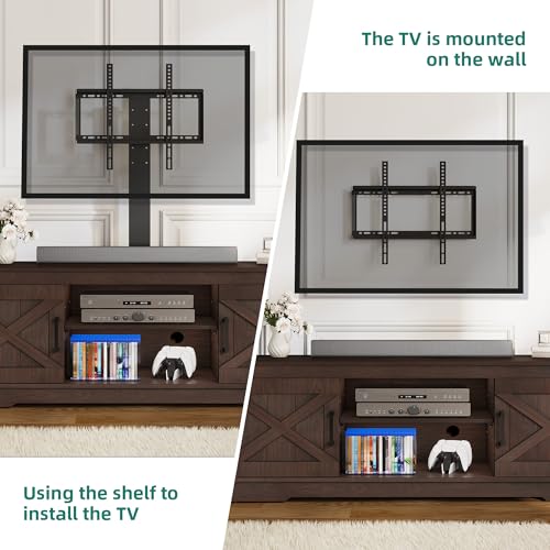 YITAHOME Farmhouse TV Stand with Mount for 70" TVs, Living Room, Espresso | Entertainment Center with Adjustable Mount for 32-70 Inch TVs, for Living Room, Adjustable Shelf, TV Cabinet Media Console