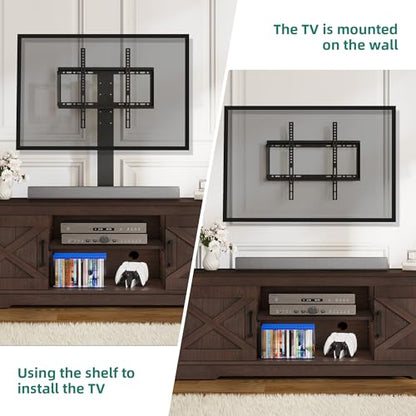 YITAHOME Farmhouse TV Stand with Mount for 70" TVs, Living Room, Espresso | Entertainment Center with Adjustable Mount for 32-70 Inch TVs, for Living Room, Adjustable Shelf, TV Cabinet Media Console