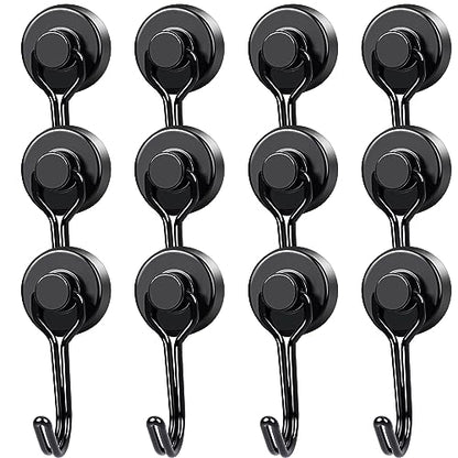 Magnetic Hooks 12 Pack 40Lbs Heavy Duty Neodymium Magnet Hooks | Black Magnetic Swivel Hooks for Hanging Rust Proof Strong Magnets with Hook Magnetic Metal Hanger for Storage