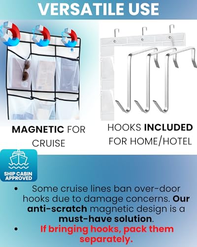 Magnetic Cruise Organizer | 15 Large Durable Pockets, Shoe Over The Door Organizer For Cruise, 3-Strong Anti-Scratch Magnets, Cruise Essentials 2026